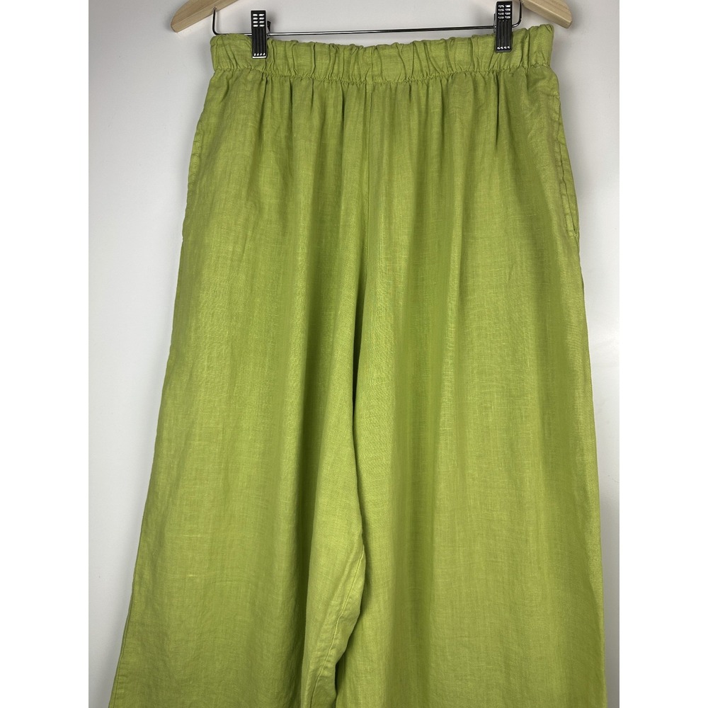 Bryn Walker 100% Linen Wide Leg Pull-On Pant Stretch Lagenlook Green Size Medium - Picture 3 of 12